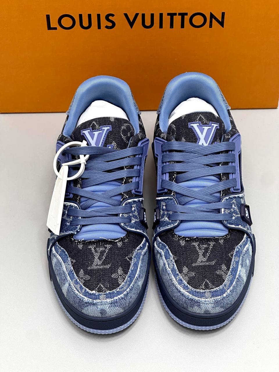 Lv Trainer Sneakers Blue Denim