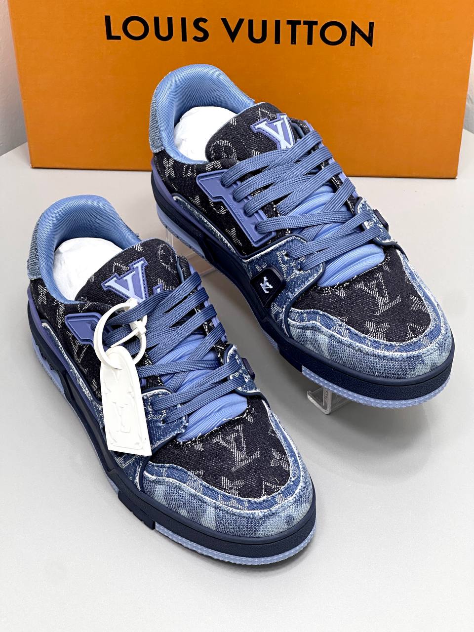 Lv Trainer Sneakers Blue Denim