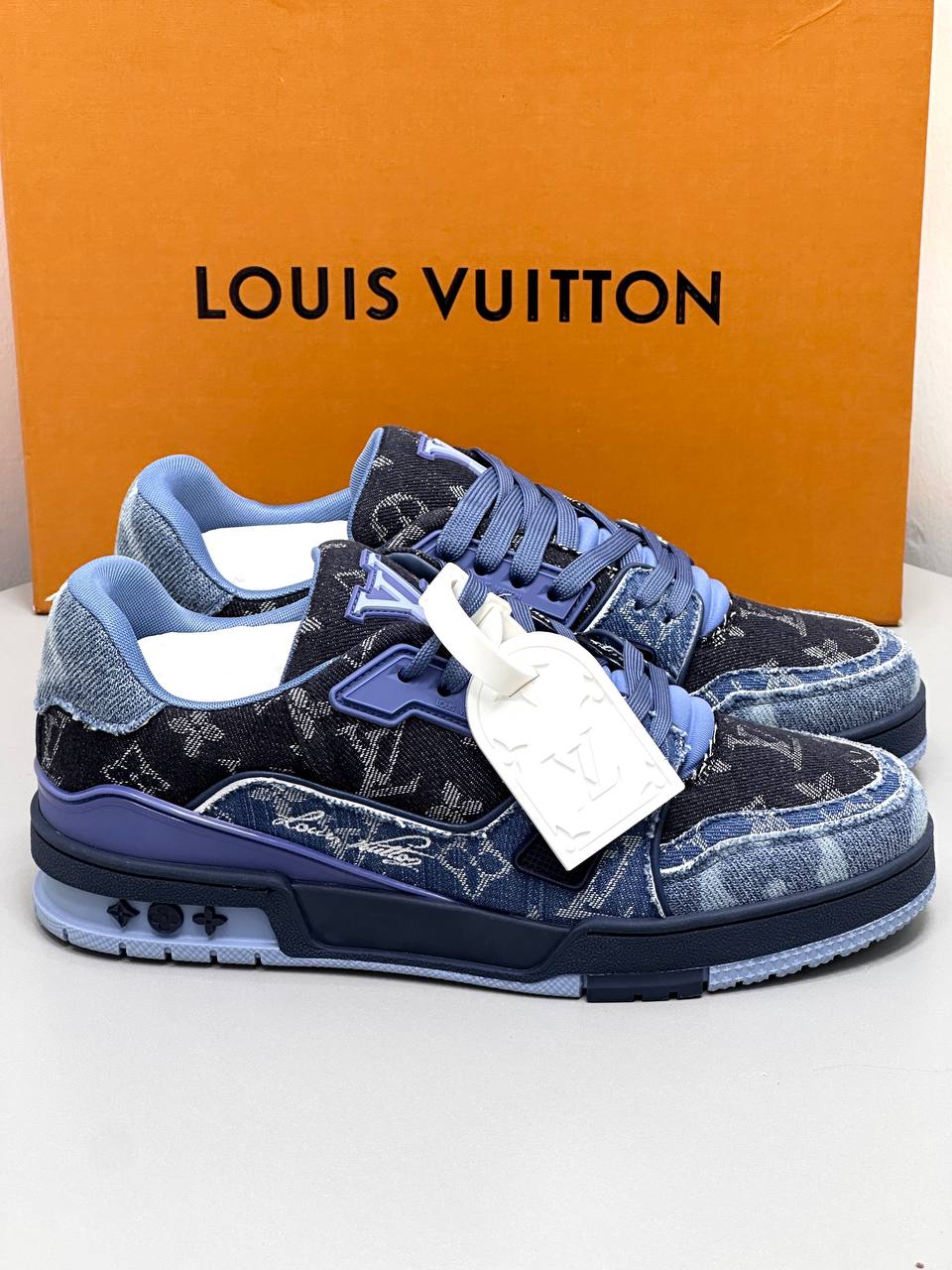 Lv Trainer Sneakers Blue Denim