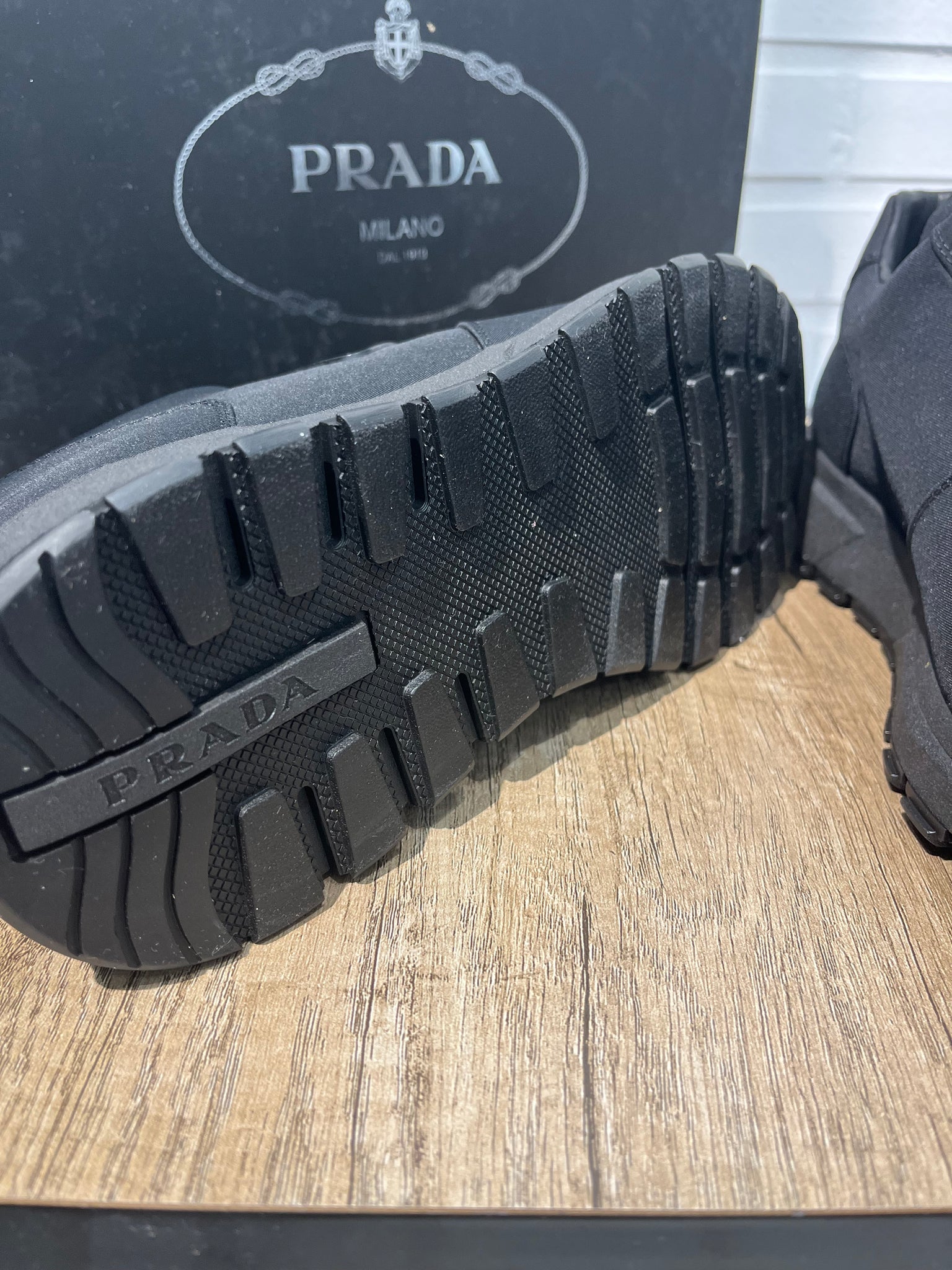Prada Prax Black Leather Sneakers