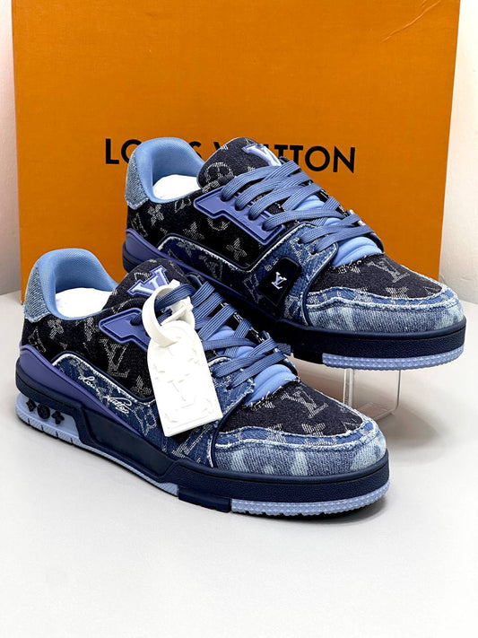 Lv Trainer Sneakers Blue Denim