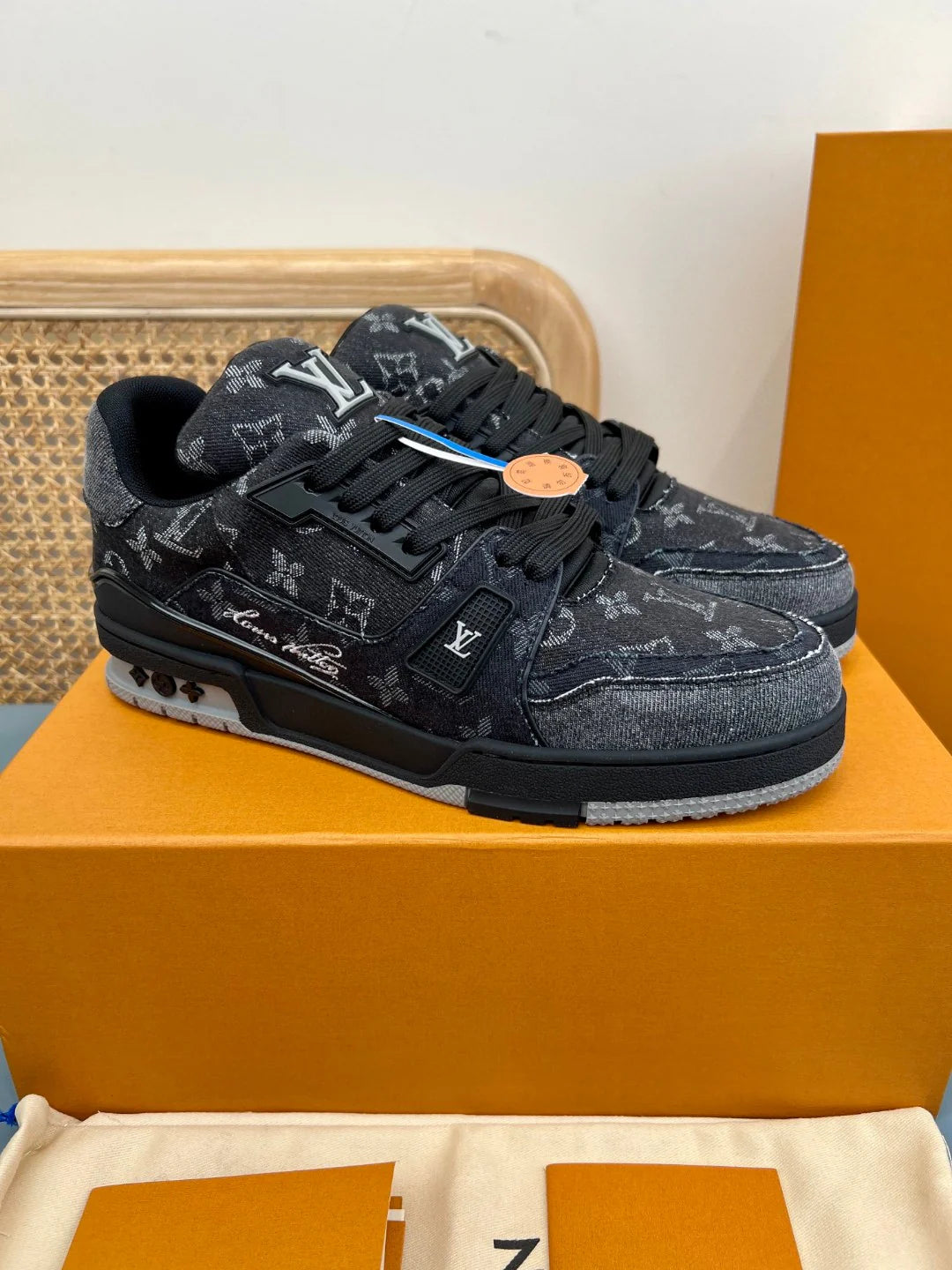 Lv Trainer Sneakers Black Denim
