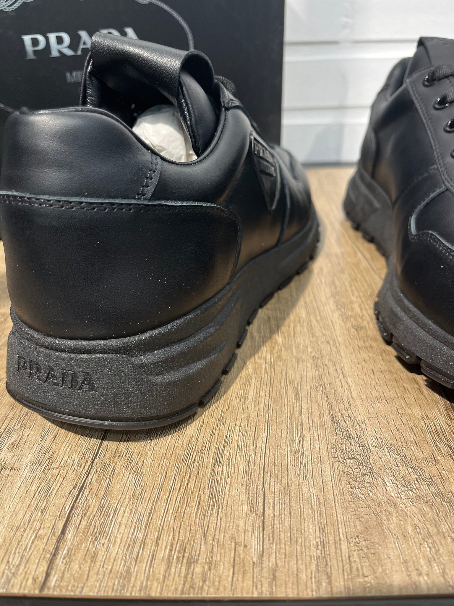 Prada Prax Black Leather Sneakers