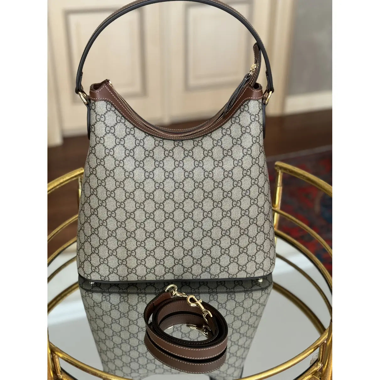 GG Supreme Monogram Linea A Hobo Brown