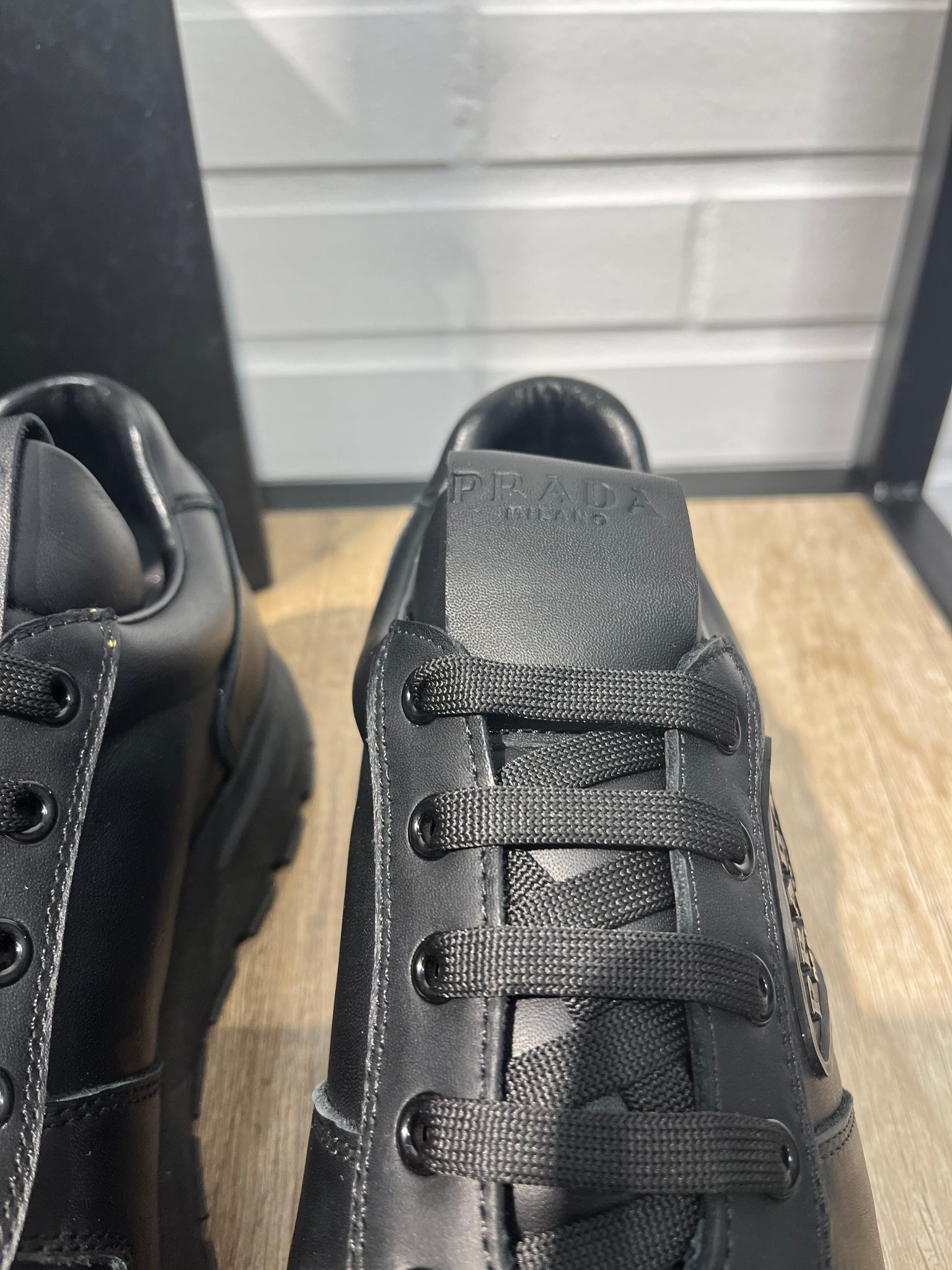 Prada Prax Black Leather Sneakers