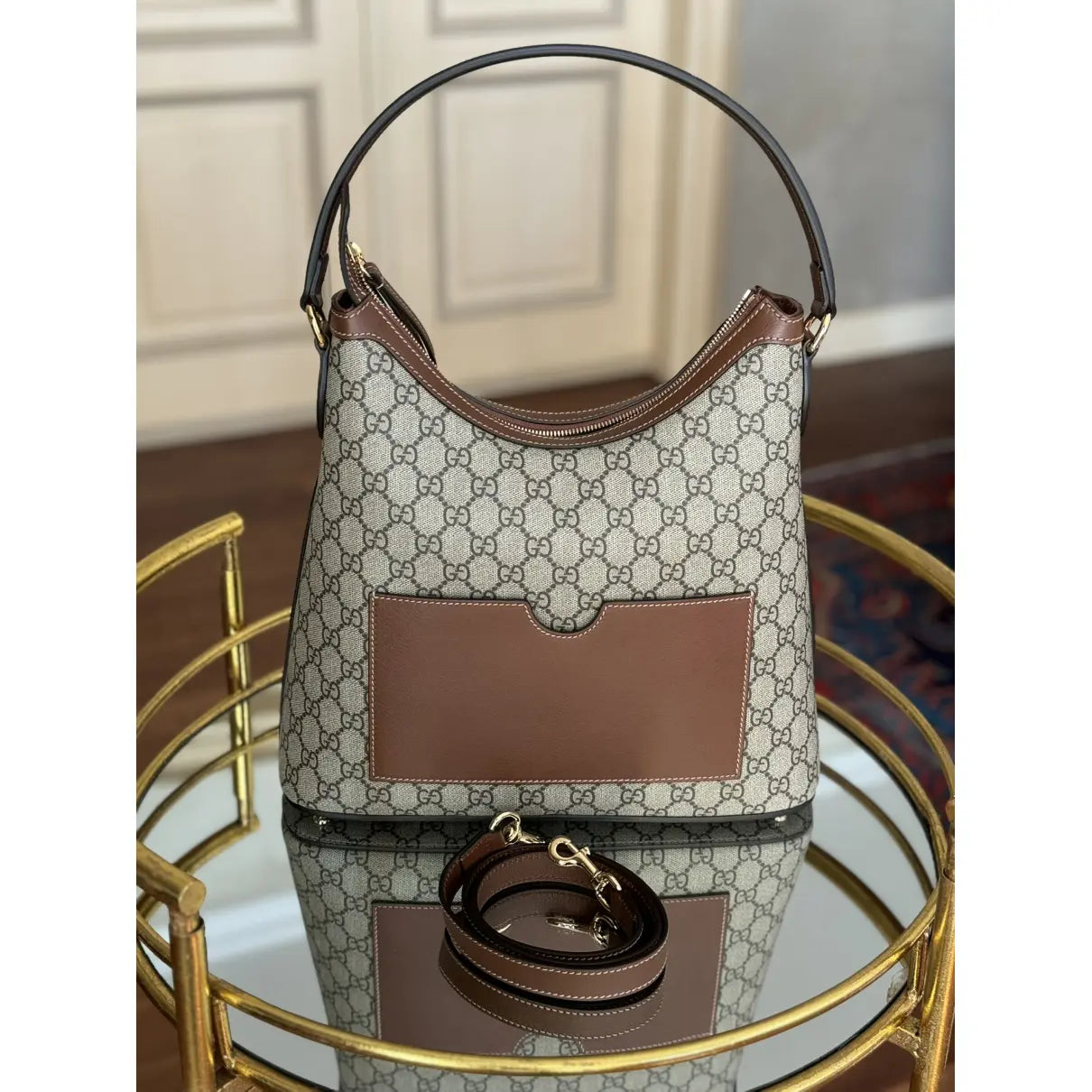 GG Supreme Monogram Linea A Hobo Brown