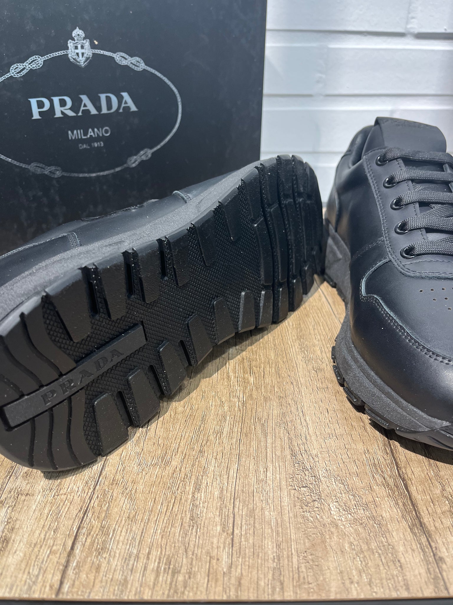 Prada Prax Black Leather Sneakers