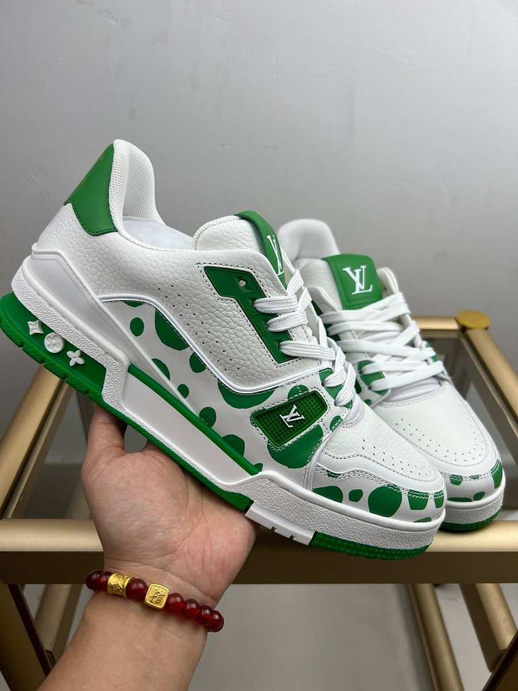 Lv Trainer Sneakers Green Yayoi Kusama