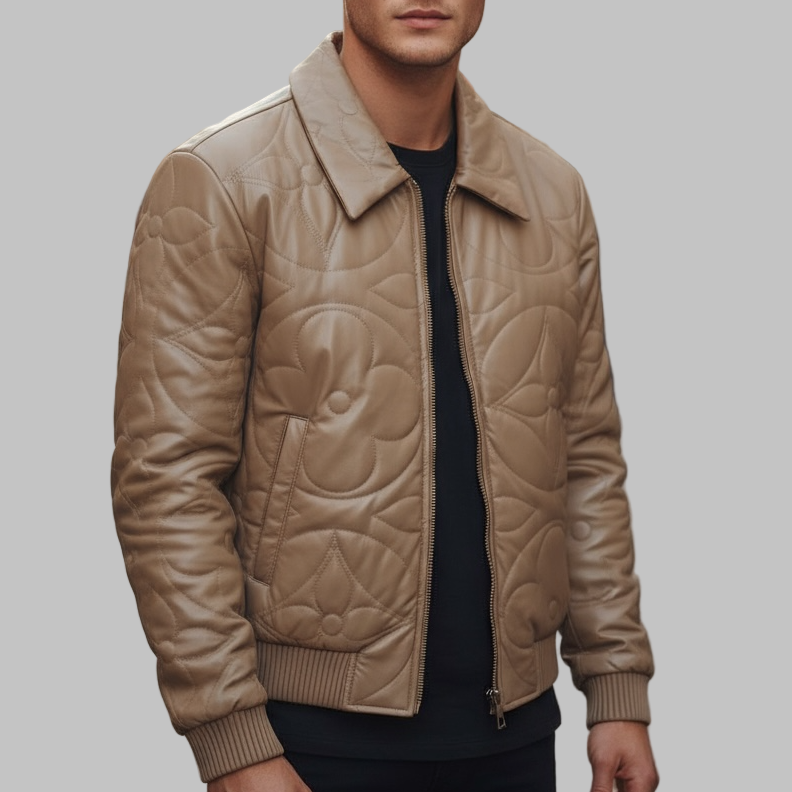 Lv Leather Jacket Beige