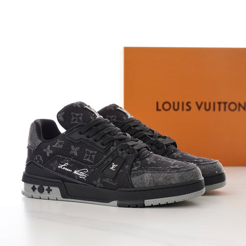 Lv Trainer Sneakers Black Denim