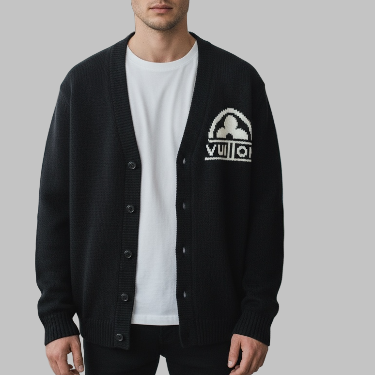 Lv Black Buttoned Knitwear