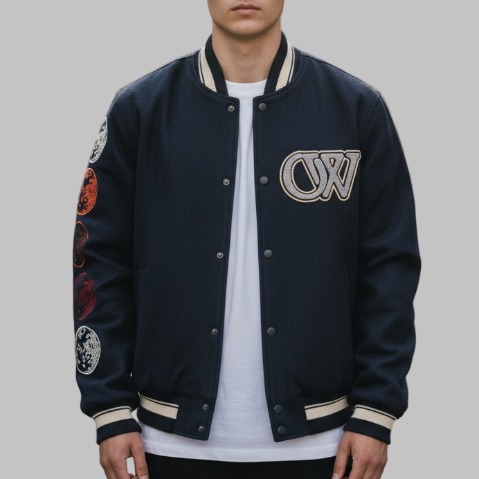 Off White Blue Varsity Jacket