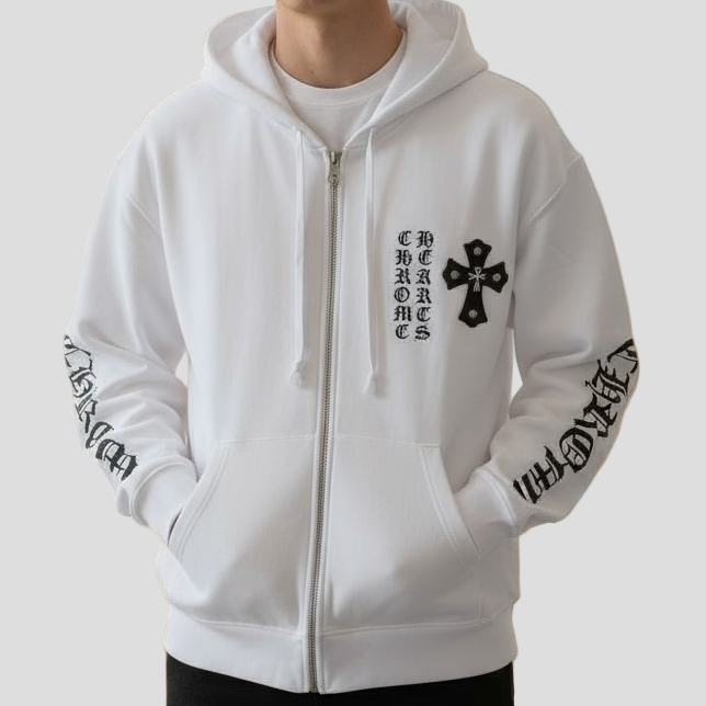 Chrome Hearts White  Zip-Up Hoodie