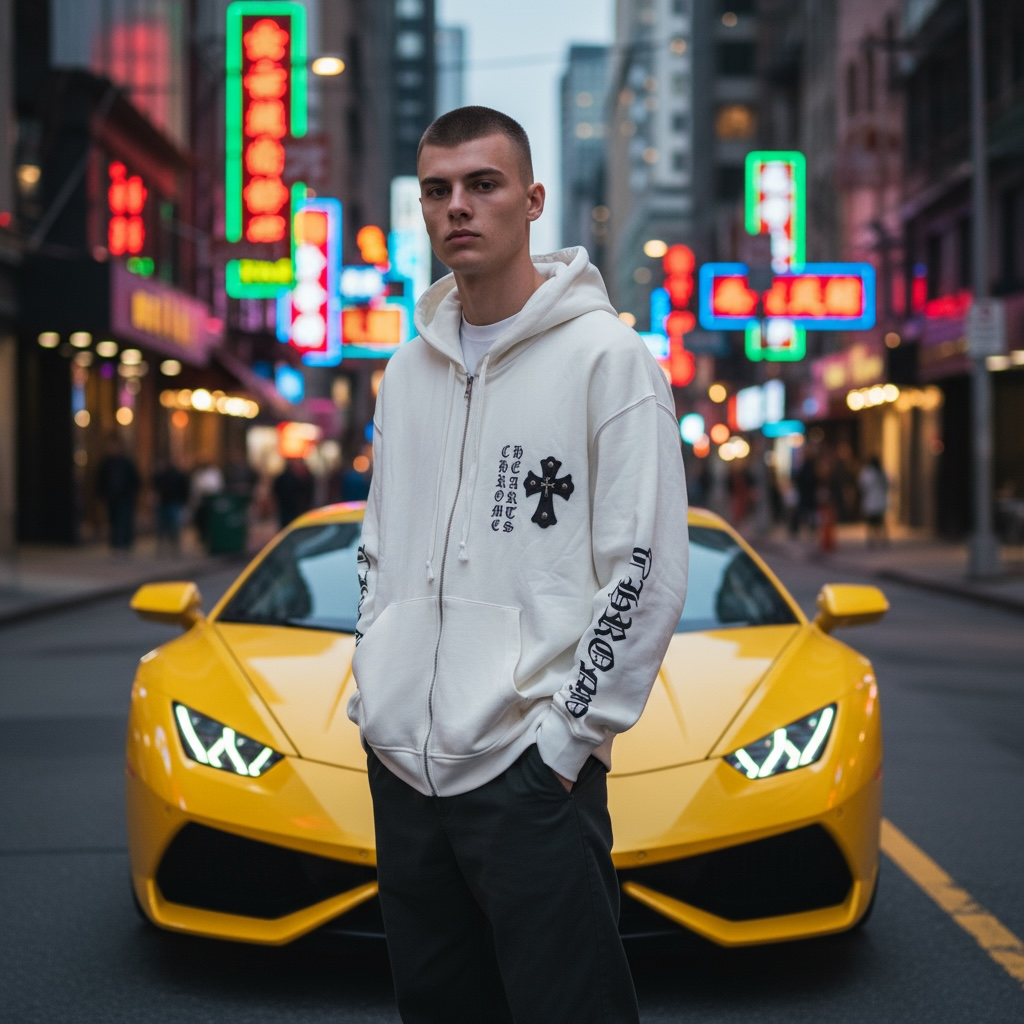 Chrome Hearts White  Zip-Up Hoodie