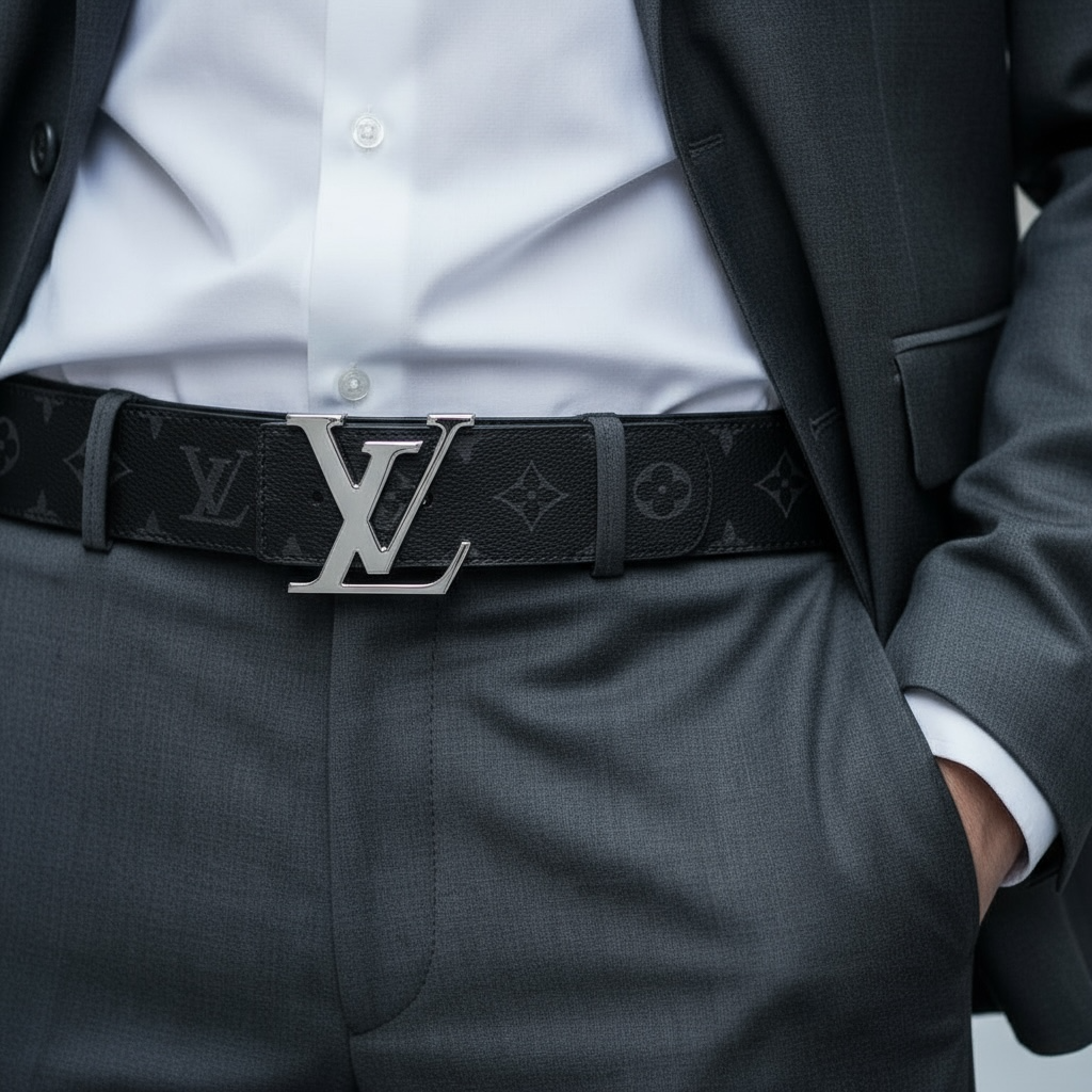 Lv Belt Black Monogram Silver